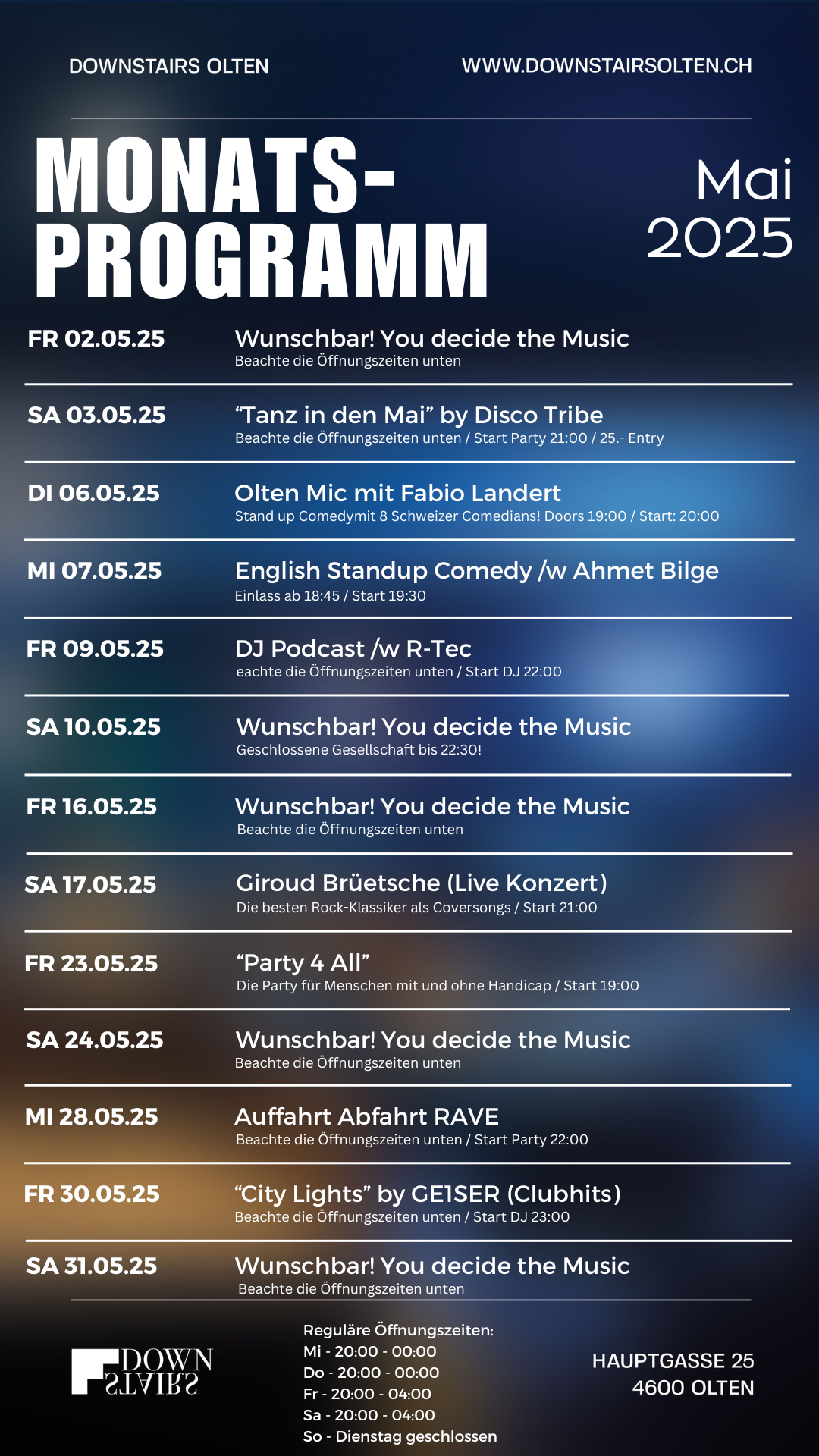 MonatsProgramm Mai Downstairs Olten
